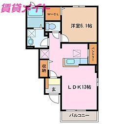 ピーハート 1階1LDKの間取り