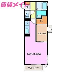 スタブリテラス鈴鹿 1階1LDKの間取り