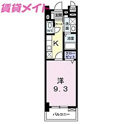 アルカンシェル23 1階1Kの間取り