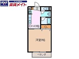 エバーランド伊藤 1Kの間取図画像