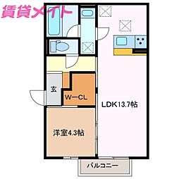 鈴鹿市須賀3丁目アパート 1LDKの間取図画像
