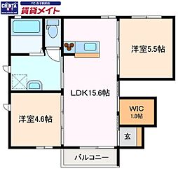 クレセオ下箕田 2LDKの間取図画像