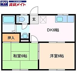 八代ハイツ 2DKの間取図画像