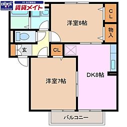 プレミール・ポヌールF棟 2DKの間取図画像