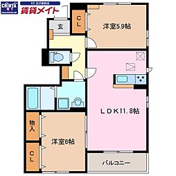 ビアンコB 2LDKの間取図画像