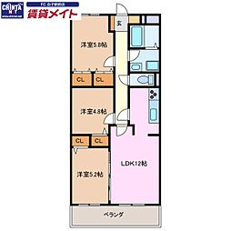 ダイヤモンドシャワー 3LDKの間取図画像
