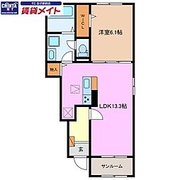 フレンド B棟 1LDKの間取図画像
