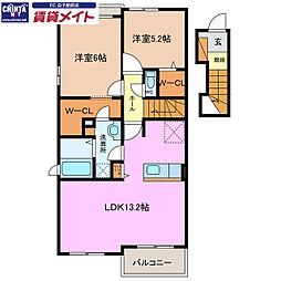 パークサイドミッチィーB 2LDKの間取図画像