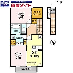 アゼリア岸岡 2DKの間取図画像