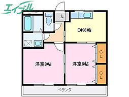 カスターニャ神久 2階2DKの間取り
