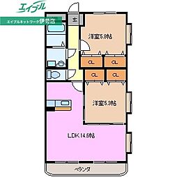 ピュアタウンII 1階2LDKの間取り