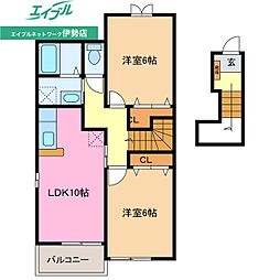 アンジェリック　Ｂ棟 2階2LDKの間取り