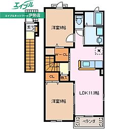 ｉｈａｎａ　I 2階2LDKの間取り