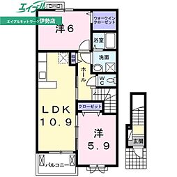 リスブラン　Ａ 2階2LDKの間取り