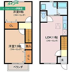 オーシャンブリーズ 1階2LDKの間取り