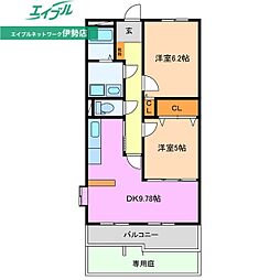 クレセールヴァンブ 2DKの間取図画像