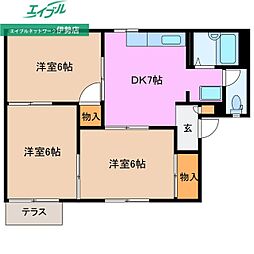 ファミール宇治B 3DKの間取図画像