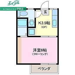 TWO-KEN 1Kの間取図画像