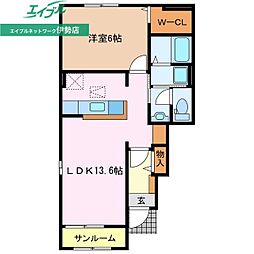 エスポワドゥサントゥール 1LDKの間取図画像