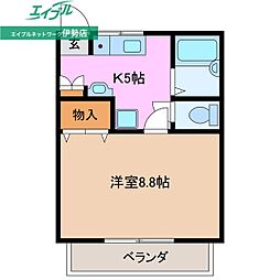 サンソンハイツ 1Kの間取図画像