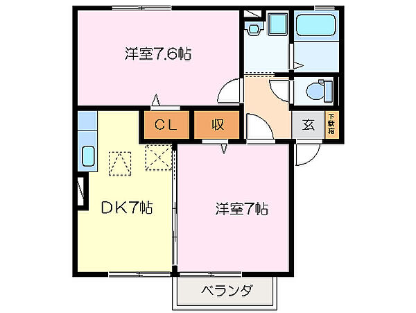 コスモスハウス　Ｃ 102｜三重県松阪市甚目町(賃貸アパート2DK・1階・48.75㎡)の写真 その2