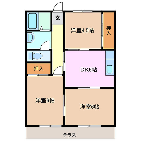 第三コーポ1000 1C｜三重県津市城山３丁目(賃貸アパート3DK・1階・50.00㎡)の写真 その2