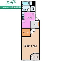 藤ヴァレイ2 1DKの間取図画像