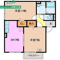 Ｓｈｉｎｅ ａｒｋ　Ｄ 2階2DKの間取り