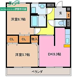 メルベーユ 2階2DKの間取り