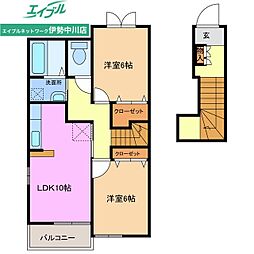 ラルジュ・ジャルダン利平治 2階2LDKの間取り