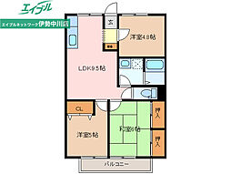 鎌田旭ハイム 3LDKの間取図画像