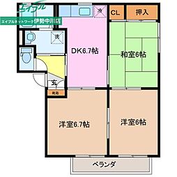 オークコートA 3DKの間取図画像