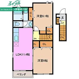 プラザサンライズＡ棟 2階2LDKの間取り