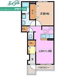クラージュ　Ｅ棟 1階1LDKの間取り