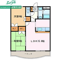 プロミネント伊勢中川II 3階2LDKの間取り