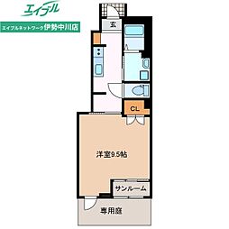 津市高茶屋3丁目アパート 1Kの間取図画像