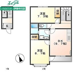 クローバーA 2DKの間取図画像