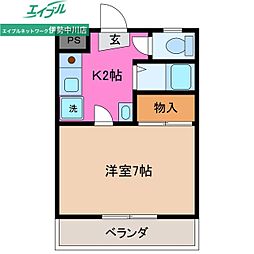 エバーアメニティー 1Kの間取図画像