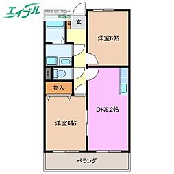 ヴァンベール 3階2DKの間取り