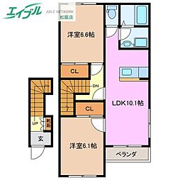 エクシードII 2階2LDKの間取り
