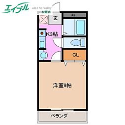 イーグルプレイス 3階1Kの間取り