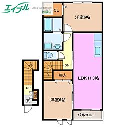 オアシス　ウノ 2階2LDKの間取り