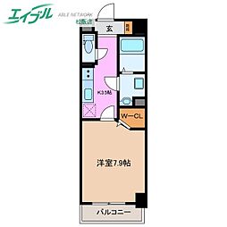 エムズテラス 2階1Kの間取り