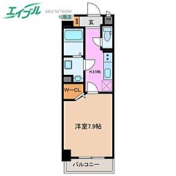 エムズテラス 2階1Kの間取り