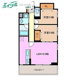 ラフィーネ 1階2LDKの間取り