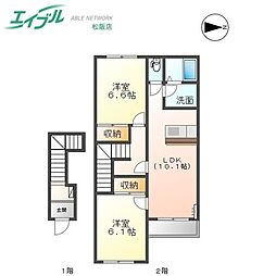 ラピュタ参番館 2LDKの間取図画像