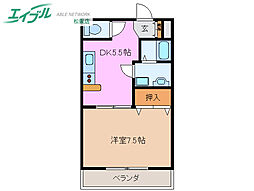 グリーンヒル 2階1DKの間取り