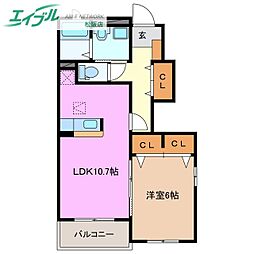 ヴィア・ラッティア　I 1階1LDKの間取り