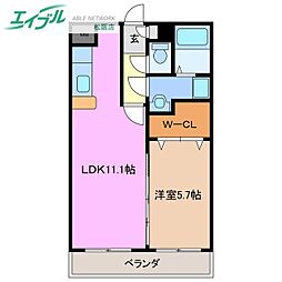 リバーサイド1 1LDKの間取図画像