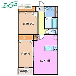 Face　Mansion 2階2LDKの間取り